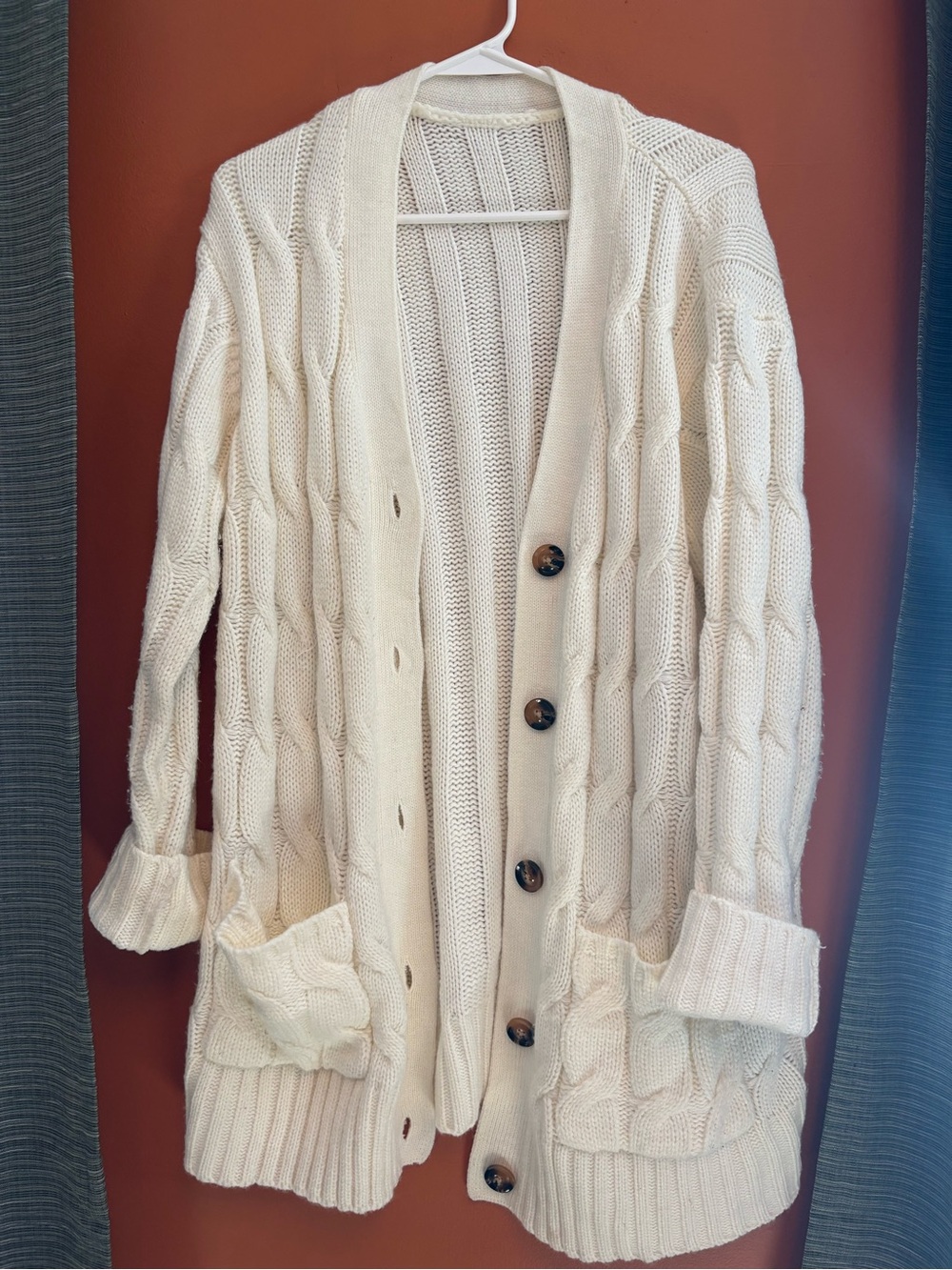 Cream Cable Knit Button-Front Cardigan Sweater